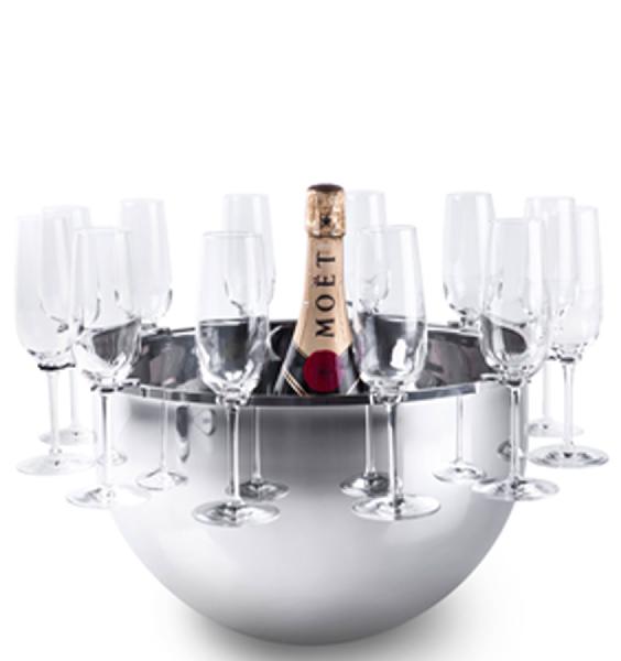 Bottega stainless steel champagne bucket w/removable support for 12 flutes - Seau à champagne acier + support flutes 