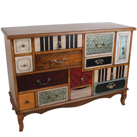 111 Colored chest of drawers 40x108cm H.77cm - Commode patchwork 1000 tiroirs