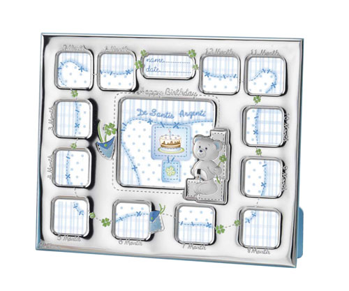 111 Happy birthday sterling baby frame 28x34cm - Cadre naissance bleu argent massif