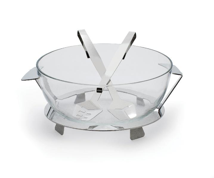 111 Full Moon 30cm stainless steel salad bowl w/support and servers - Saladier Ritratto + couverts
