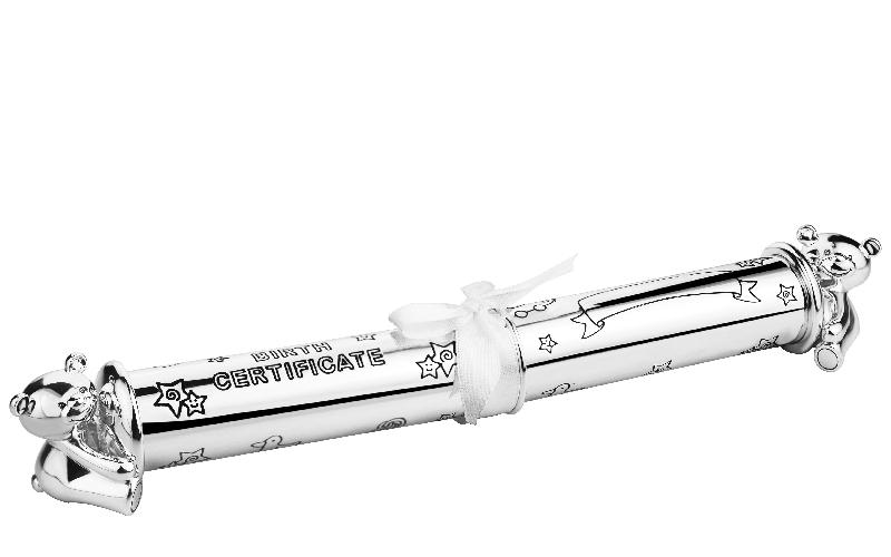 111 Silver plated birth certificate holder - Porte certificat de naissance argenté metal argenté