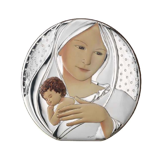 Virgin round sterling silver icon 5cm - Vierge argent massif ronde