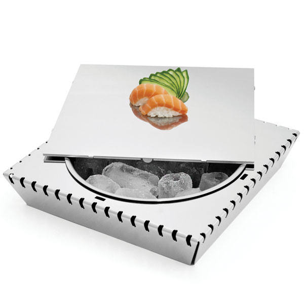 111 Filo stainless steel cold plate tray - Plat isotherme sushis ou kebbé nayyé 30x30cm