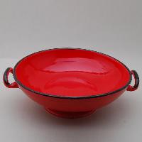 Red earthenware salad bowl - Saladier rouge à anses                                                                     
